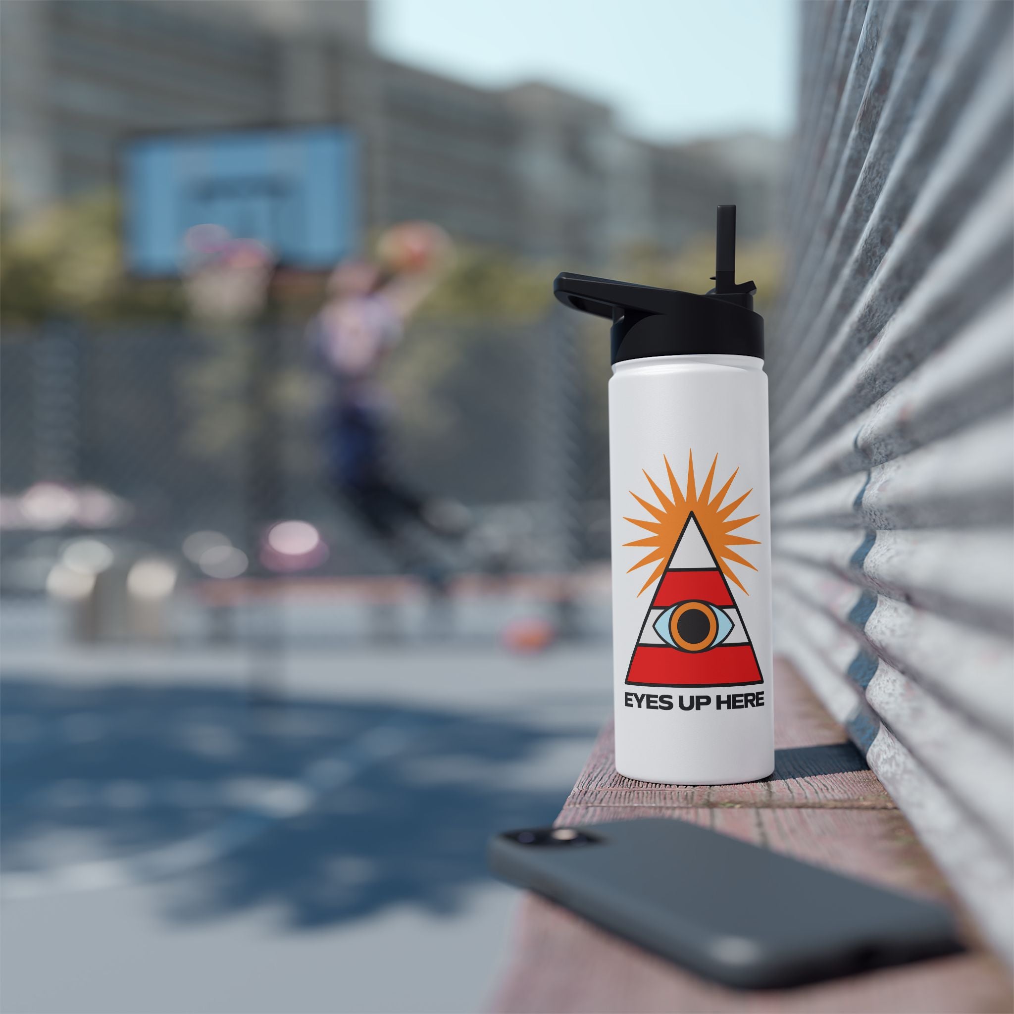 Eyes Up Here Water Bottle